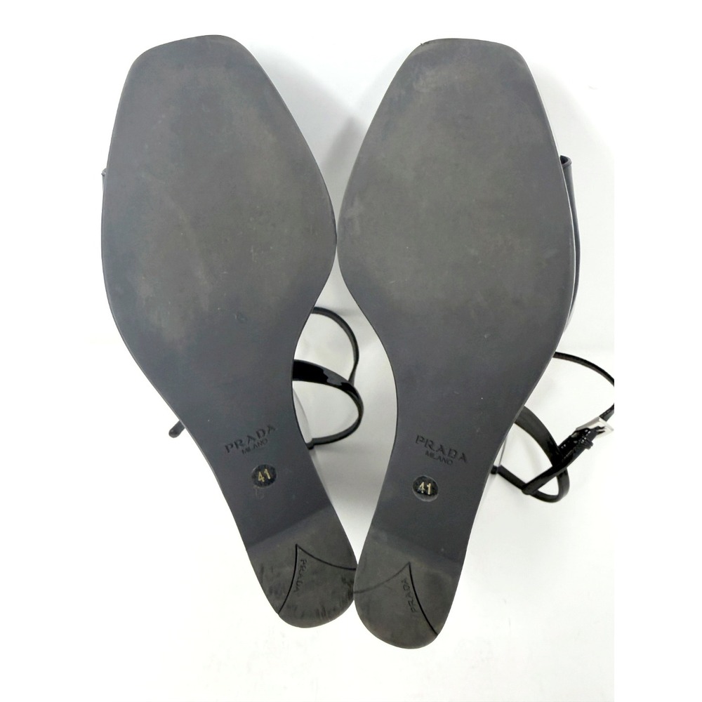 Prada Black Patent Leather Platform Wedge Sandals Size 41 Ankle Strap Heels - Picture 7 of 9